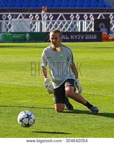 Kyiv, Ukraine - May 23, 2018: Goalkeeper Merle Frohms Of Vfl Wolfsburg In Action During Training Ses