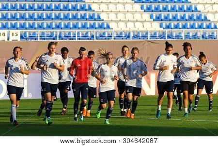 Kyiv, Ukraine - May 23, 2018: Olympique Lyonnais Players Run On The Pitch During Training Session Be