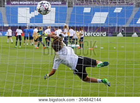 Kyiv, Ukraine - May 23, 2018: Goalkeeper Sarah Bouhaddi Of Olympique Lyonnais In Action During Train