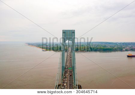 Aerial View Of The Verrazzano-narrows Bridge In Brooklyn And Staten Island.
