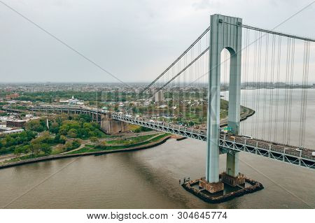 Aerial View Of The Verrazzano-narrows Bridge In Brooklyn And Staten Island.