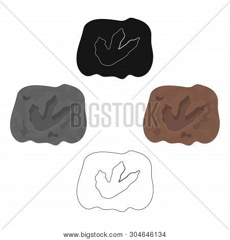 Rock With Dinosaur Footprint Icon In Cartoon, Black Style Isolated On White Background. Dinosaurs An