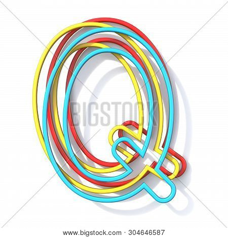 Three Basic Color Wire Font Letter Q 3d Rendering Illustration Isolated On White Background