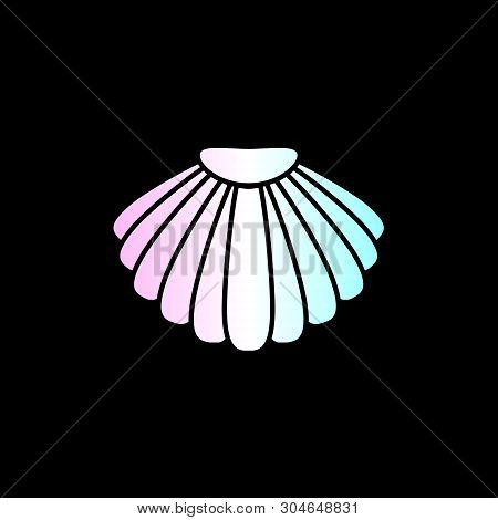 Vector Holographic Icon Logo Of Sea Shell Isolated On Black Background