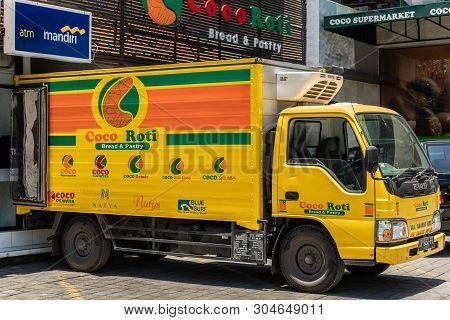Ubud, Bali, Indonesia - February 26, 2019: Downtown Pedang Tegal, Ji. Hanoman Street, Commercial Dis