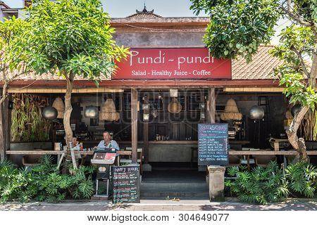 Ubud, Bali, Indonesia - February 26, 2019: Downtown Pedang Tegal, Ji. Hanoman Street, Commercial Dis