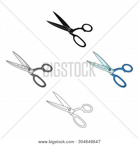 Metal Scissors With Blue Handles.sewing Or Tailoring Tools Kit Single Icon In Cartoon, Black Style V