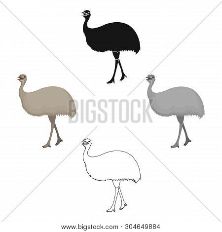 Bird, Ostrich Emu.african Wild Ostrich Single Icon In Cartoon, Black Style Vector Symbol Stock Illus
