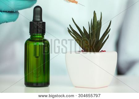 Scin Care. Scientist Hands Testing Texture Of Beauty Products