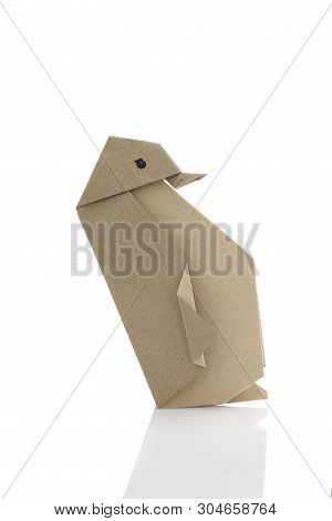 Origami Paper Penguin By Recycle Papercraft In White Background