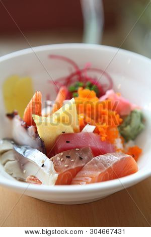 Bowl Of Japanese Mix Sashimi Don On Rice