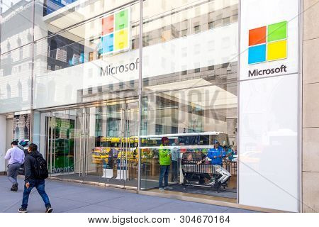 New York, Usa - May 15, 2019: Microsoft Store In Manhattan. Microsoft Is Worlds Largest Software Mak