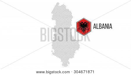 Halftone Hexagonal Albania Map With Hexagonal Flag. Vector Geographical Map On A White Background. V