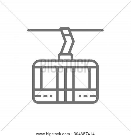 Ski Lift, Cable Car, Cabin Cableway Line Icon.
