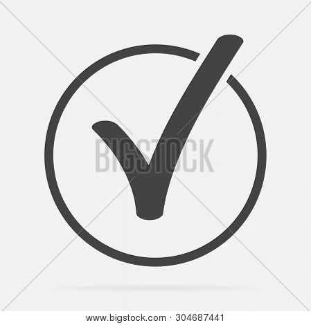 Vector Check Mark Icon On Gray Background.