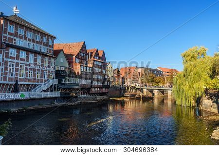 Luneburg, Germany - November 03, 2018: Old Historic Harbor Of Ilmenau River In Luneburg