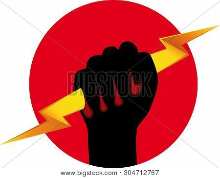 Power Symbol. Hand Supporting Powerfull Lightning Ray.