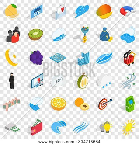 Money Icons Set. Isometric Style Of 36 Money Vector Icons For Web For Any Design