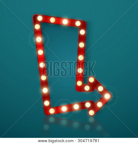 Retro Banner With Shining Lights. Vintage Billboard Or Bright Signboard With Reflection. Shining Arr