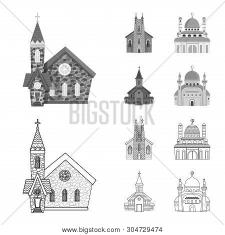 Vector Illustration Of Cult And Temple Sign. Collection Of Cult And Parish Vector Icon For Stock.