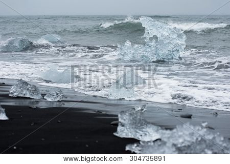 Icebergs On Diamond Beach, Jokulsarlon, Iceland