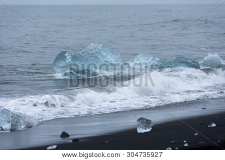 Icebergs On Diamond Beach, Jokulsarlon, Iceland