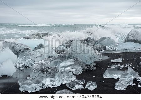 Icebergs On Diamond Beach, Jokulsarlon, Iceland