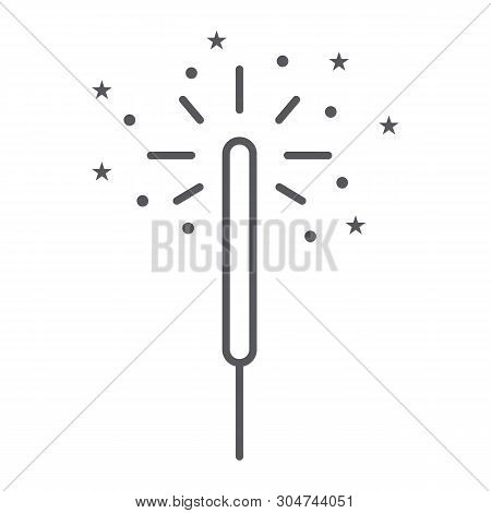 Sparkler Thin Line Icon, Celebration And Party, Bengal Light Sign, Vector Graphics, A Linear Pattern