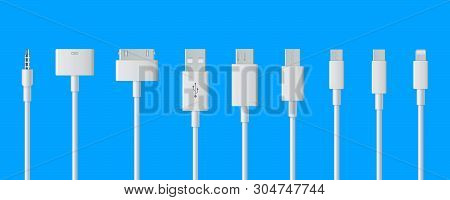 Creative Illustration Of Cellphone Usb Charging Plugs Cable Isolated On Background. Art Design Smart