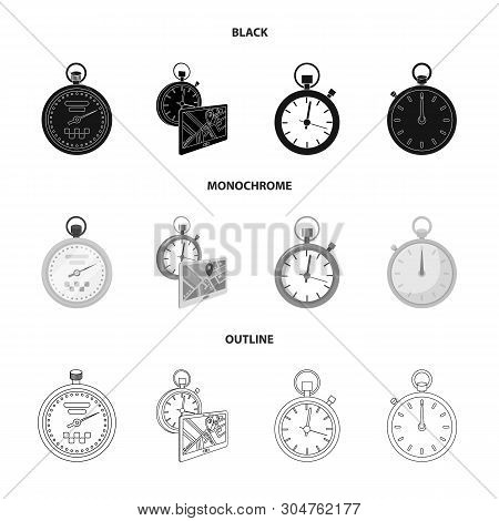 Vector Illustration Of Stopwatch And Watch Sign. Collection Of Stopwatch And Stop Vector Icon For St