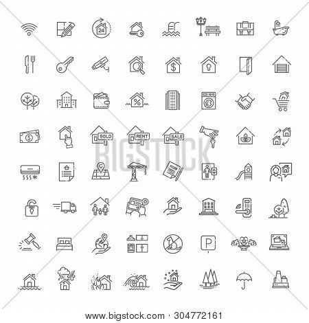 Vector Set Of Real Estate Related Vector Line Icons