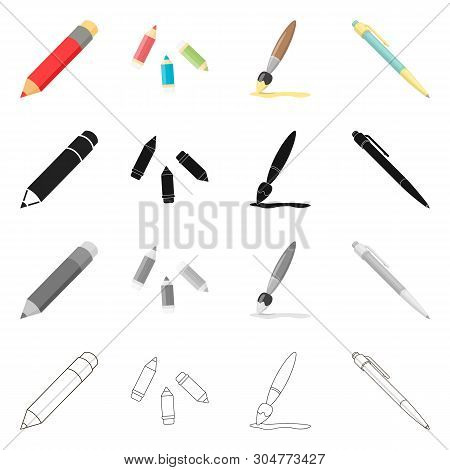 Vector Design Of Pencil And Sharpen Icon. Set Of Pencil And Color Stock Vector Illustration.