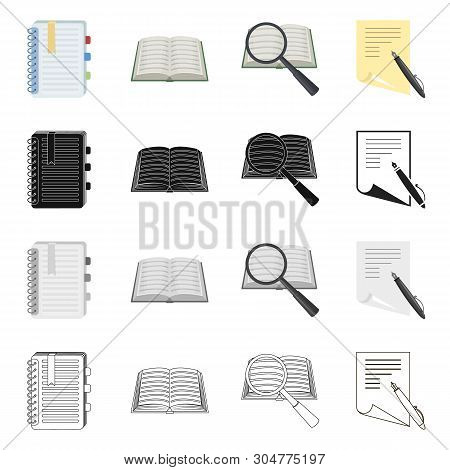 Vector Design Of Book And Open Symbol. Set Of Book And Pencil Stock Vector Illustration.