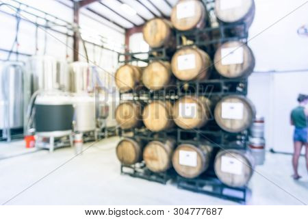 Blurry Background Customer Queue To Taste Draft Beer From American Brewing Taproom