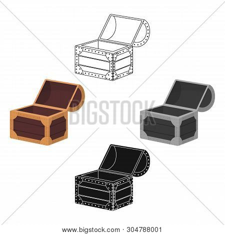 Pirate Wooden Chest Icon In Cartoon, Black Style Isolated On White Background. Pirates Symbol Stock 