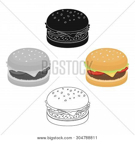 Burger With Cutlet And Slabom. Bar Food With Beer. Pub Single Icon In Cartoon, Black Style Vector Sy
