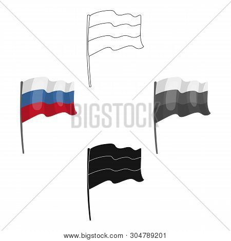 Russian Flag Icon In Cartoon, Black Style Isolated On White Background. Russian Country Symbol Stock