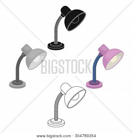 Purple Table Lamp. Light For Making Lessons .school And Education Single Icon In Cartoon, Black Styl
