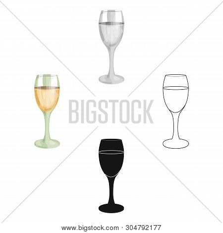 Glass Of White Wine Icon In Cartoon, Black Style Isolated On White Background. Wine Production Symbo