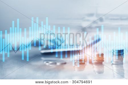 Andle Chart. Business Analysis, Financial Investment Concept. Economic Trend And Blurred Background 
