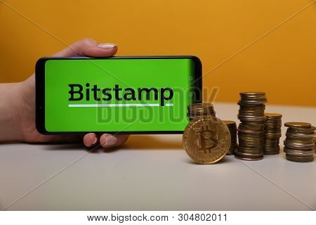 Tula, Russia - May 12 , 2019: Bitstamp On The Phone Display.