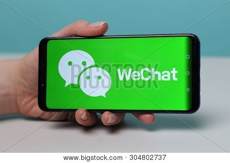 Tula, Russia - May 12 , 2019: Wechat On Phone Display.