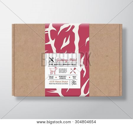 Premium Quality Goatling Fillets Craft Cardboard Box. Abstract Vector Meat Paper Container With Labe