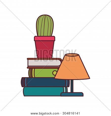 Stack Of Books With Lamp In White Background Vector Illustration Design