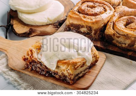 Cinnamon Rolls With Cheese Baked And Ready To Eat. Golfeados Typical Dessert In Venezuela.