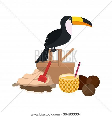 Picnic Basket With Pineapple Cocktail On White Background Vector Illustration Design