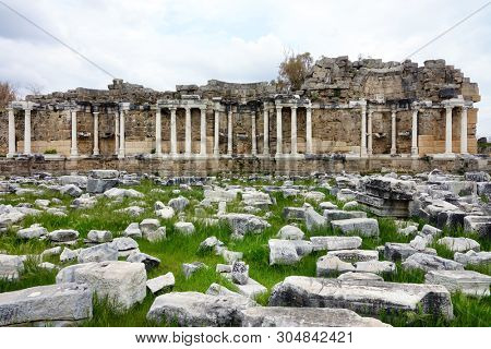 detail from archaelogical site of Roman ruins in Alanya Town of Antalya , Turkey