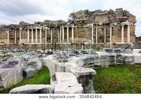 detail from archaelogical site of Roman ruins in Alanya Town of Antalya , Turkey