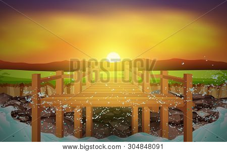 Landscape Of Boardwalk At Rock Beach In Morning