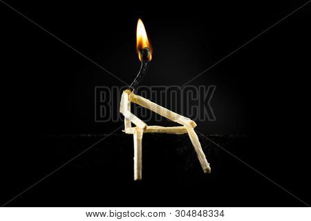 Image Of Matchsticks Isolated In The Dark And Fading, Hikikomori Concept, Social Isolation Syndrome,